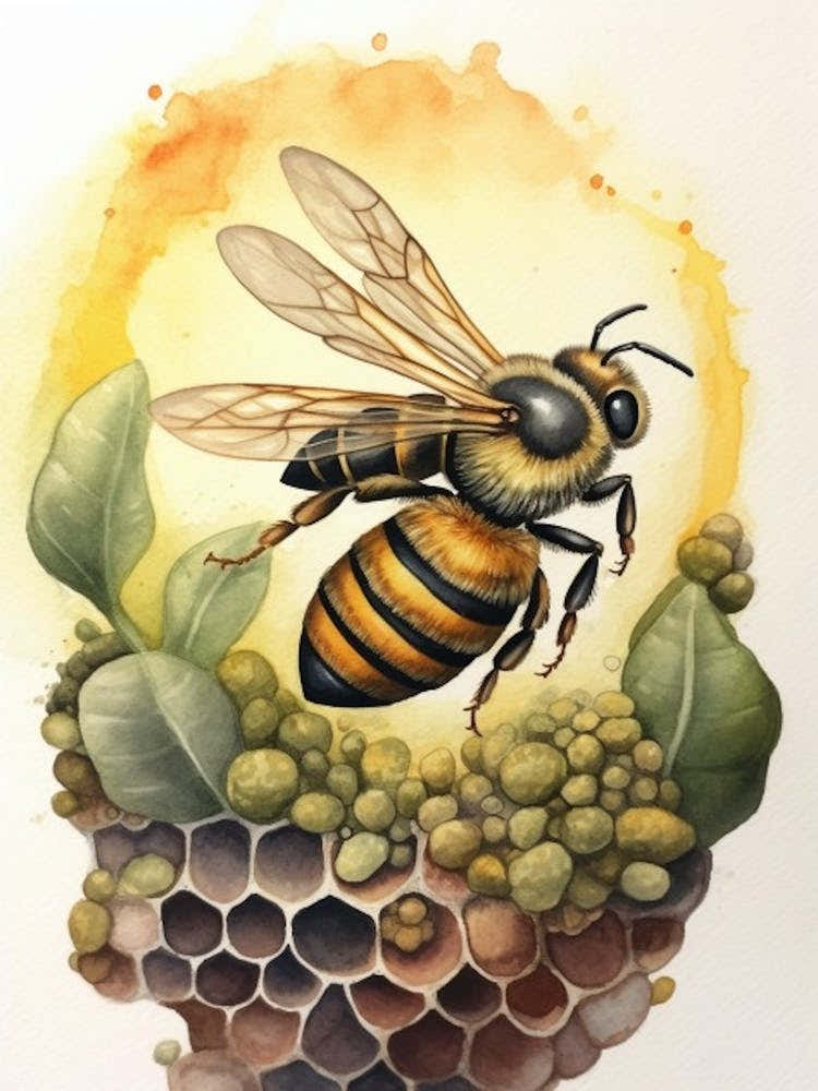 Mason Wasp Bee Beehive Watercolour Illustration 3