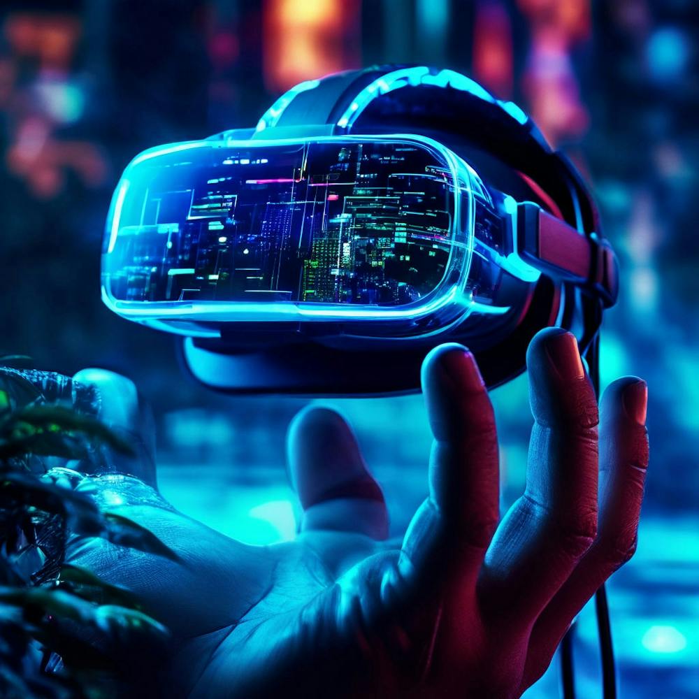 Virtual Reality Interface Headset Resting On An Opened Palmed Hand Futuristic Holographic Displays 707590057 (3)