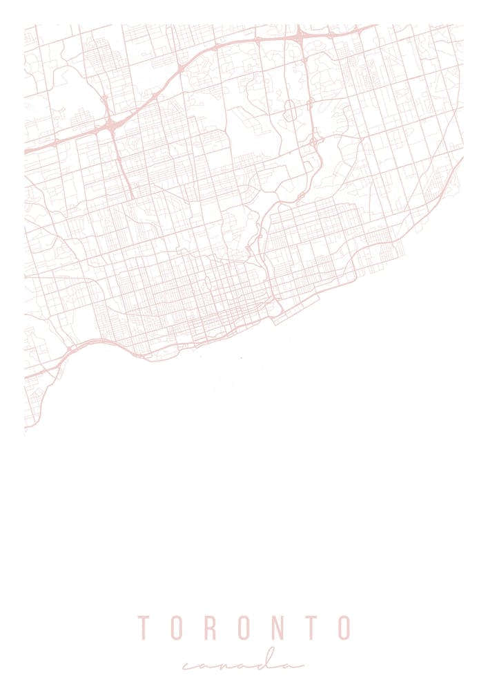 Toronto Canada Light Pink Minimal Street Map