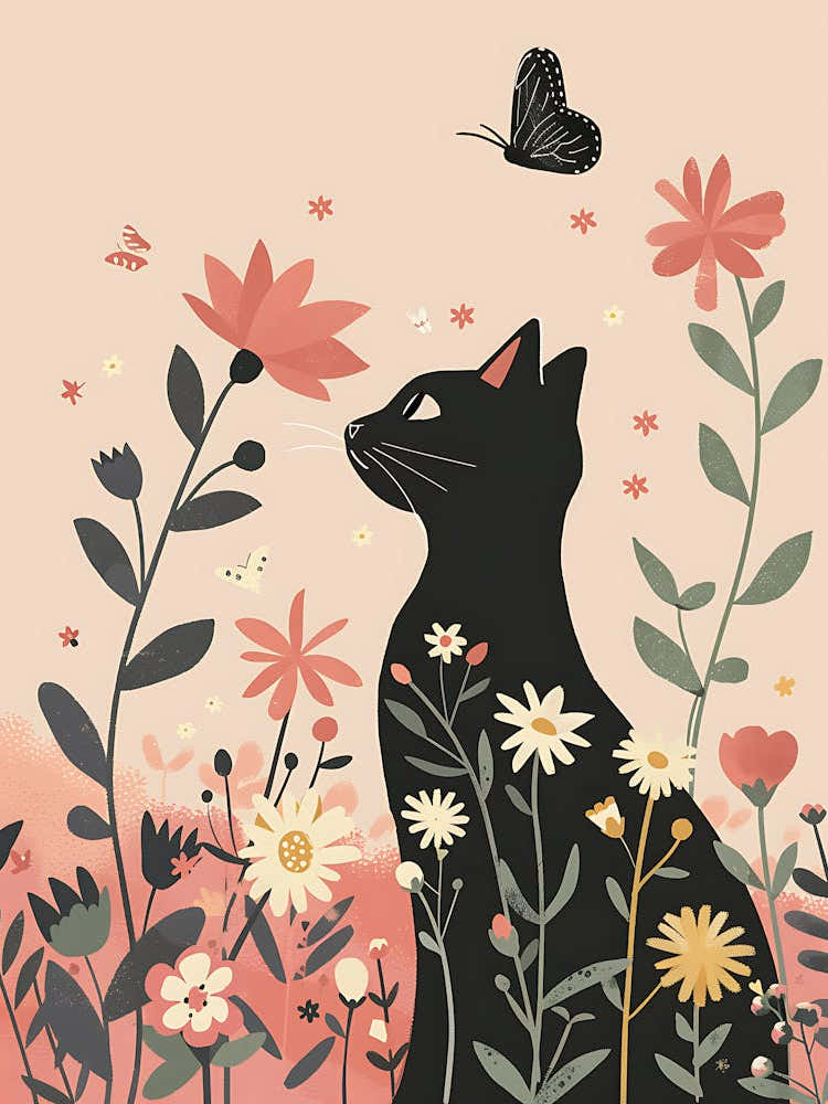 Black Cat In Flowers 5