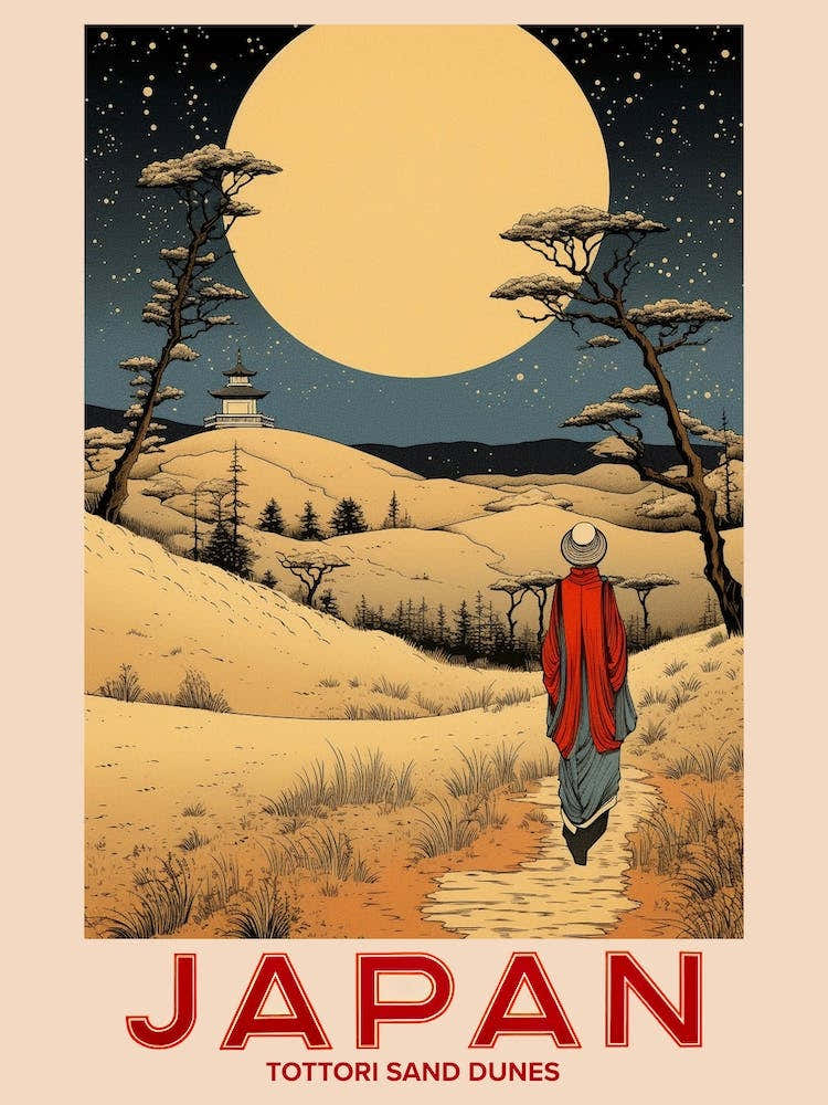 Tottori Sand Dunes, Visit Japan Vintage Travel Art 4