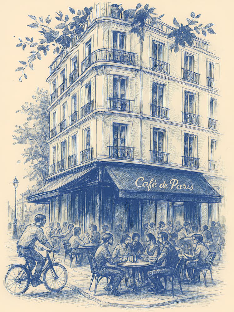 French Cafe Paris Cityscape Watercolor
