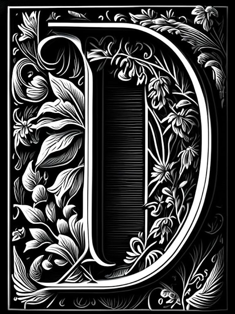 D, Letter, Alphabet Linocut 1