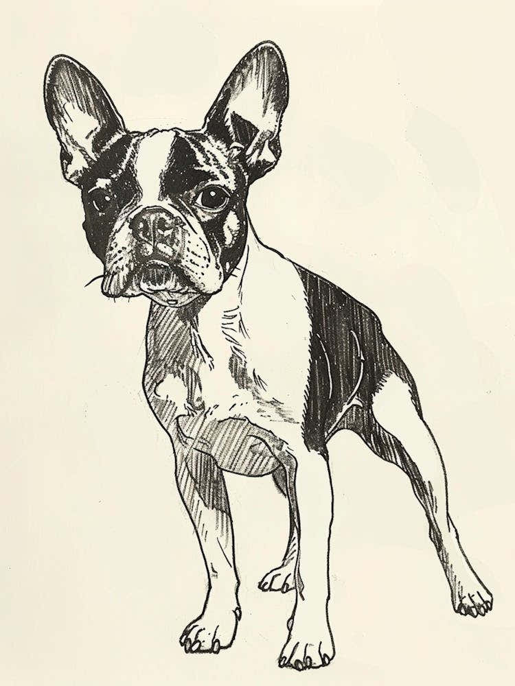 Boston Terrier Dog Line Sketch 1