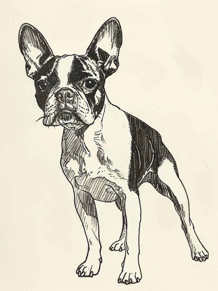 Boston Terrier Dog Line Sketch 1