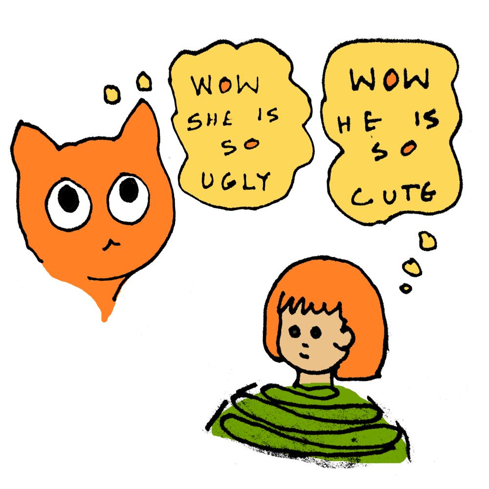 What Cat Thinks And Girl Thinks Humorous Illustration