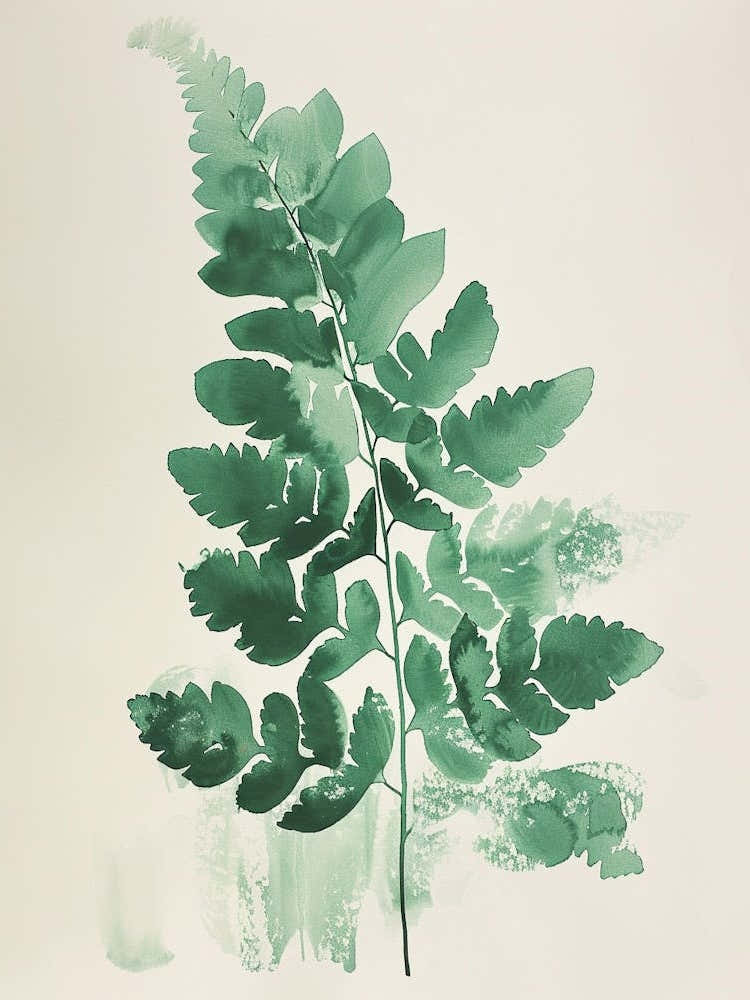 Green Ink Painting Of A Hares Foot Fern 2