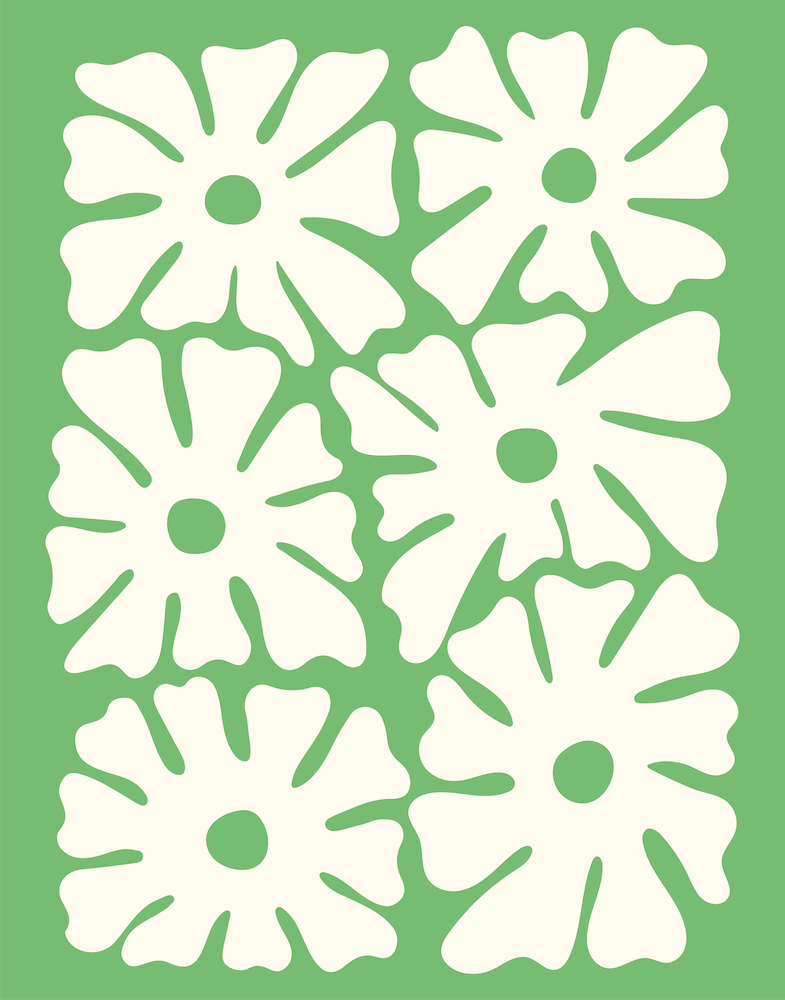 Green and White Mid Century Flowers