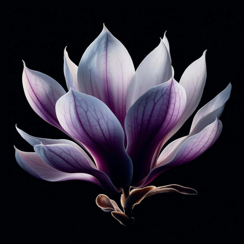 White Purple Magnolia Flower on Black Background
