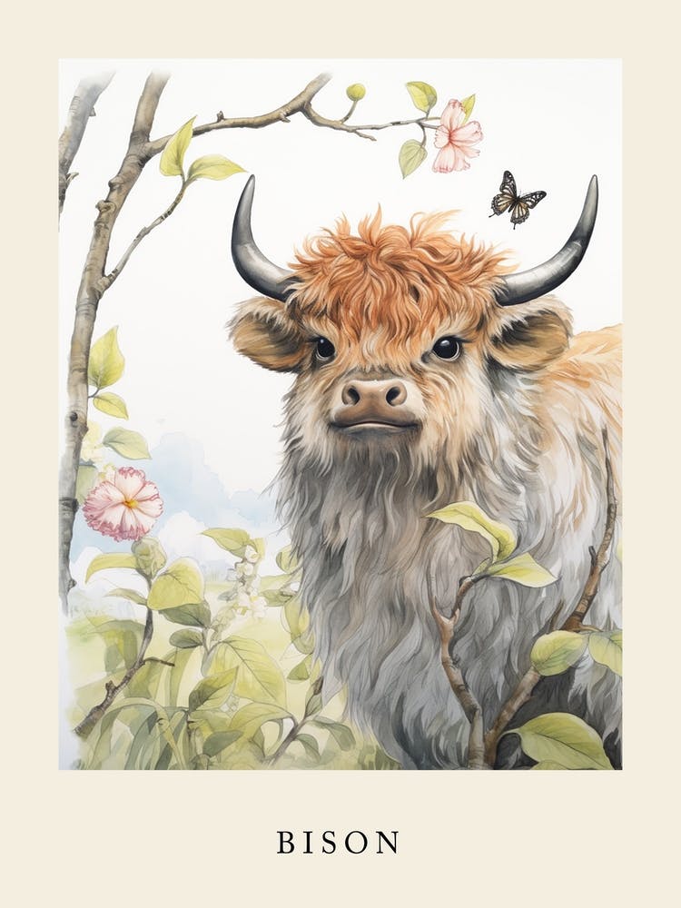 Beatrix Potter Inspired  Animal Watercolour Bison 2