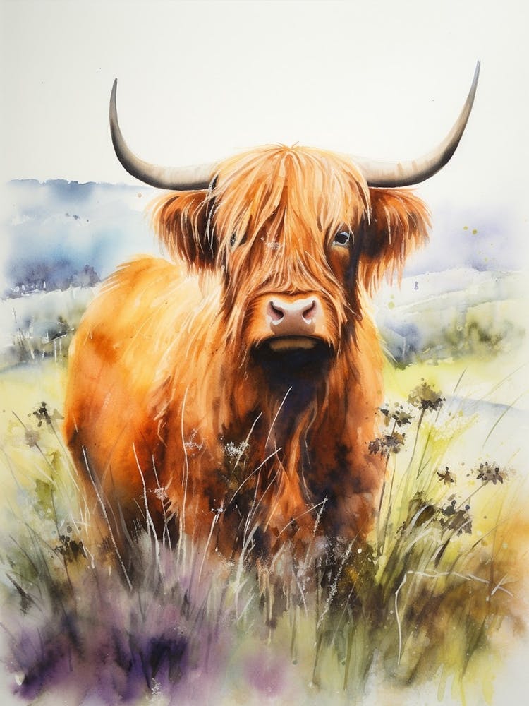 Smudged Highland Cow Watercolour Painting