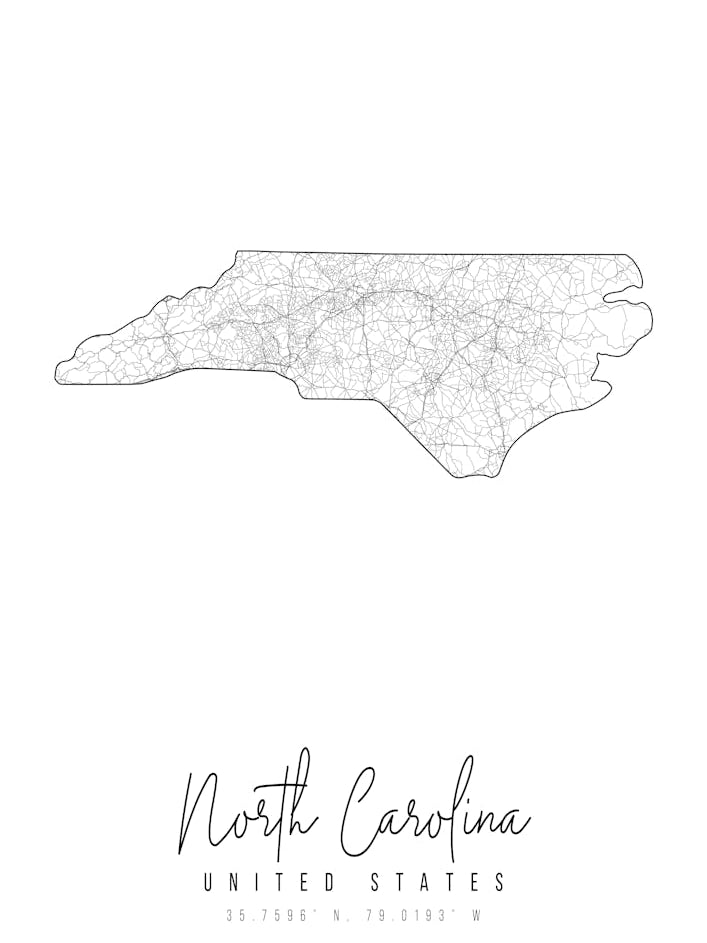 North Carolina Minimal Street Map