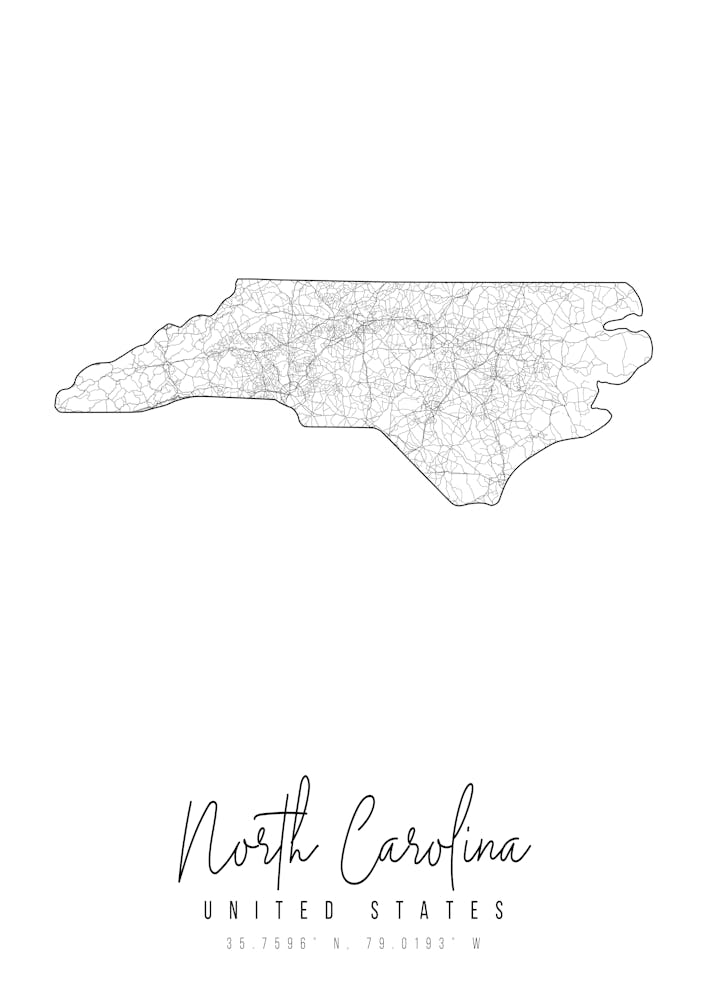 North Carolina Minimal Street Map