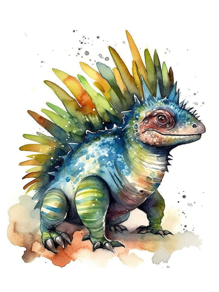Dimetrodon Cute Dinosaur Watercolour 4