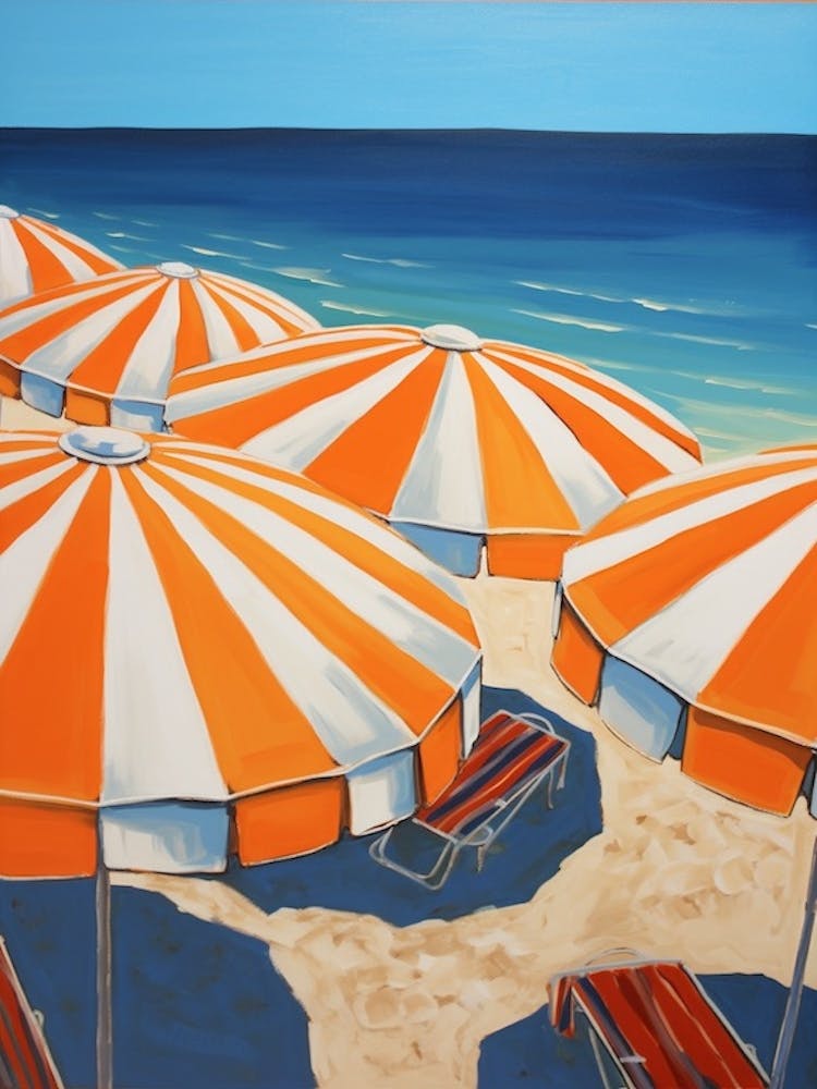 Striped Orange And White Beach Umbrellas In Italy