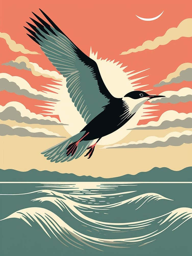 Vintage Bird Linocut Common Tern 2