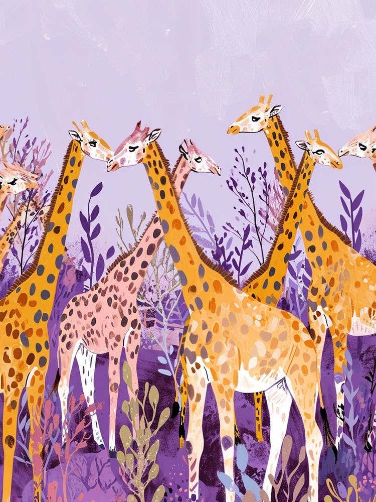 Herd Of Giraffes In The Wild Watercolour Style Illustration 5