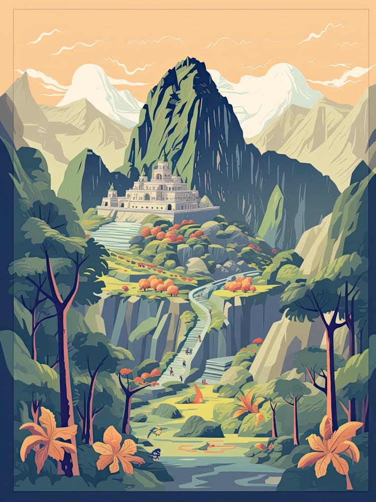 Machu Picchu   Cusco, Peru   Cute Botanical Illustration Travel 1