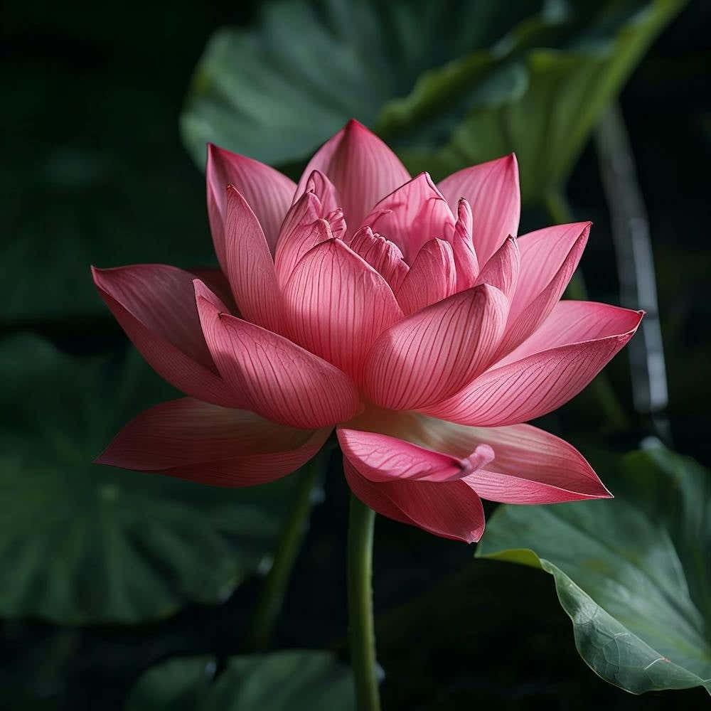 Close Up Of A Vibrant Pink Lotus Flower In Bloom