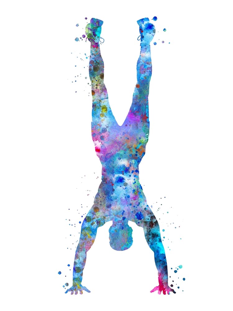 Handstand Male Gymnast In Watercolor
