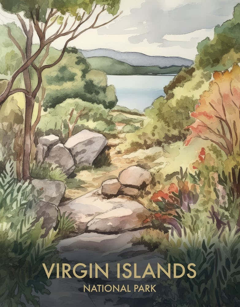Virgin Islands National Park Watercolour Vintage Travel Poster 3