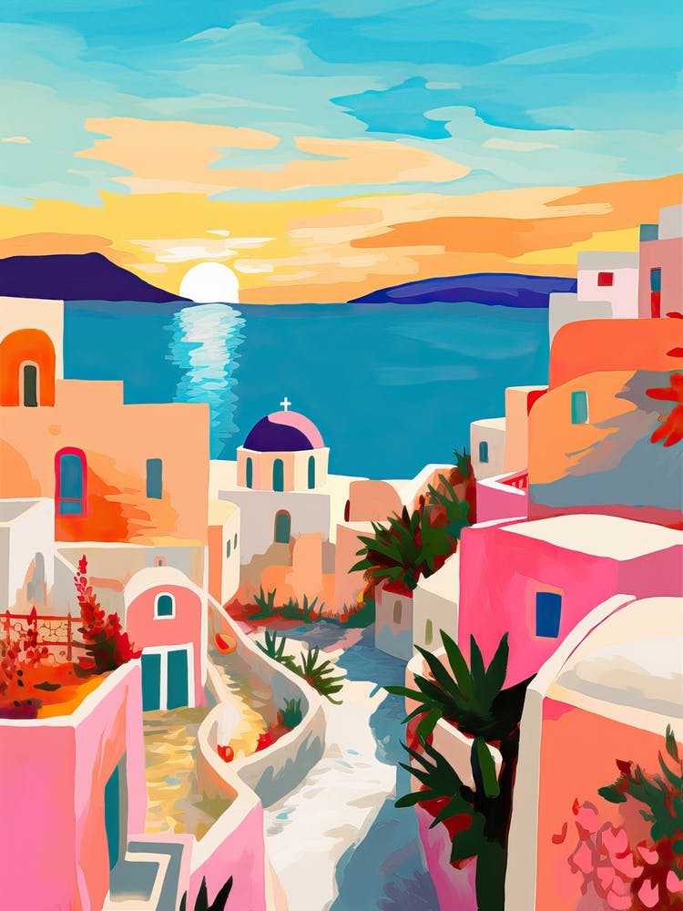 Greece Santorini Streets Sunset Travel Italy Housewarming Painting