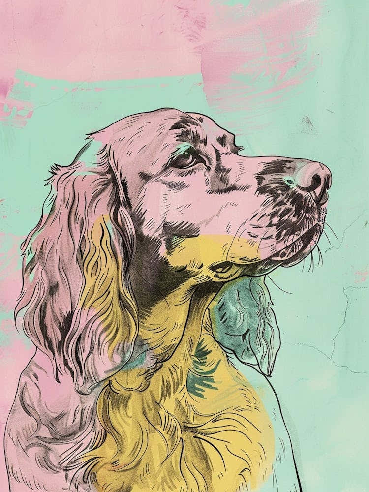 Irish Setter Pastel Line Watercolour Illustration  3
