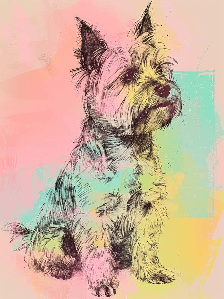 Pastel Silky Terrier Dog Pastel Line Illustration  2