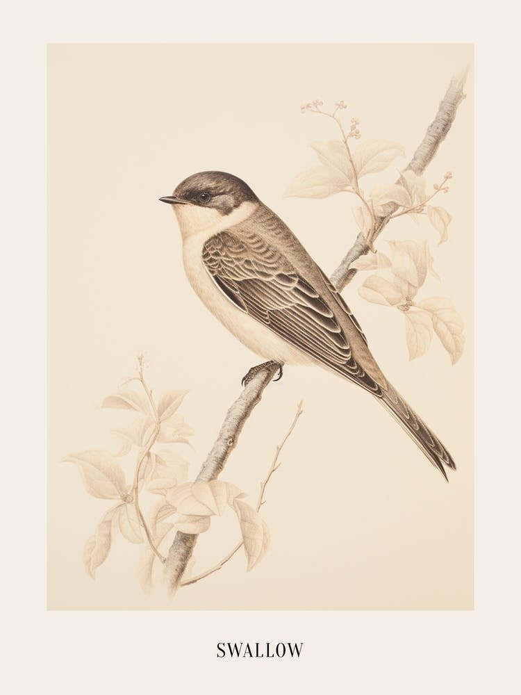 Vintage Bird Drawing Swallow 2 Poster