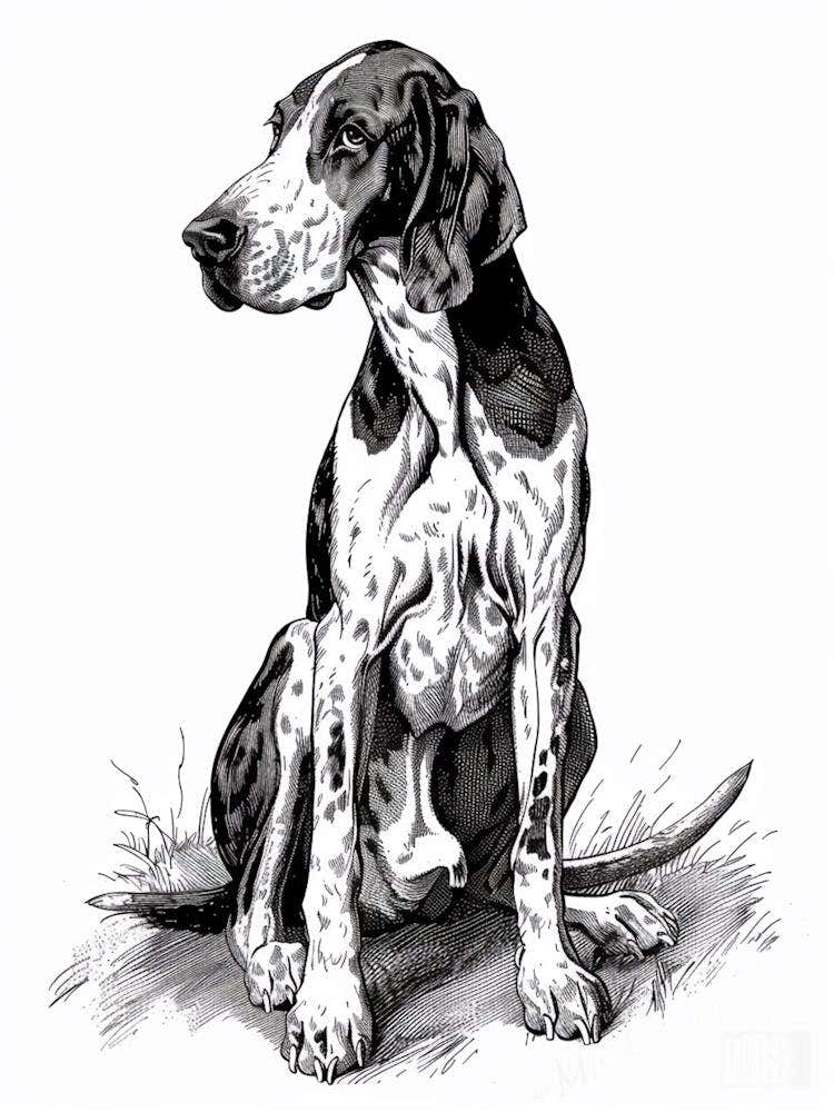 American Foxhound Dog Line Sketch
