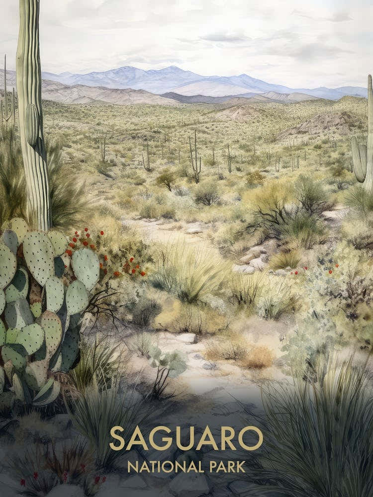 Saguaro National Park Watercolour Vintage Travel Poster 3