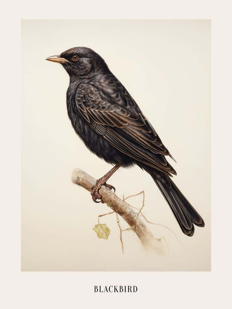 Vintage Bird Drawing Blackbird 2 Poster