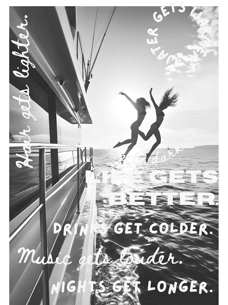 Two Girls Jumping Off A Boat