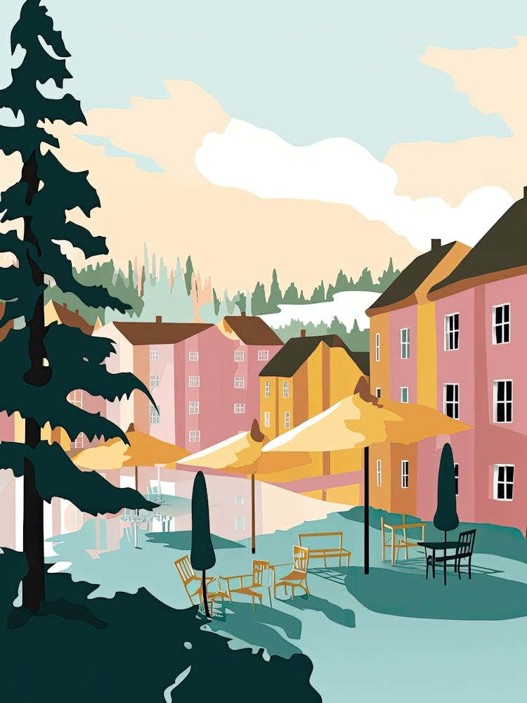Espoo, Finland, Flat Pastels Tones Illustration 4