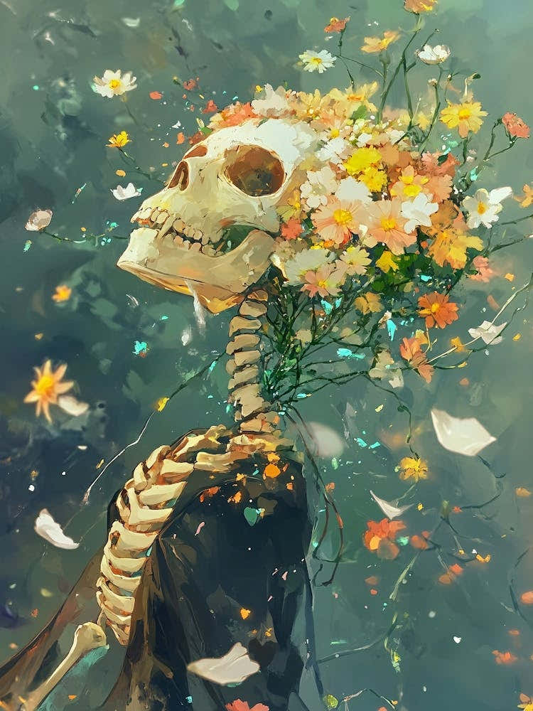 Skeleton With Flowers 1