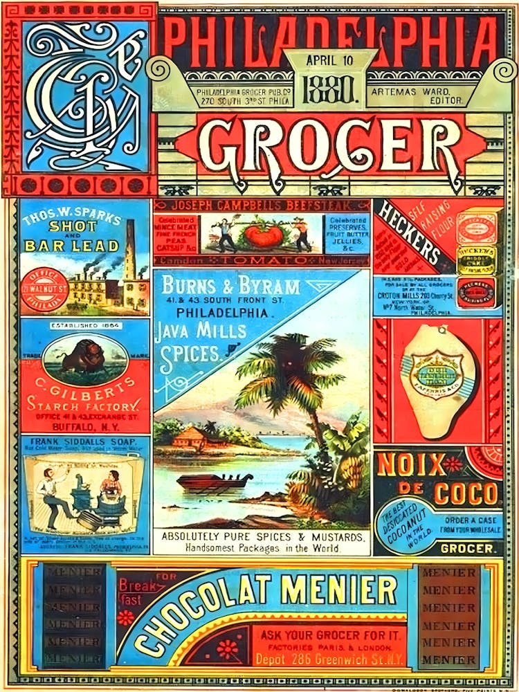 Philadelphia Grocery, Mosaic of Old Labels, Advertising Poster