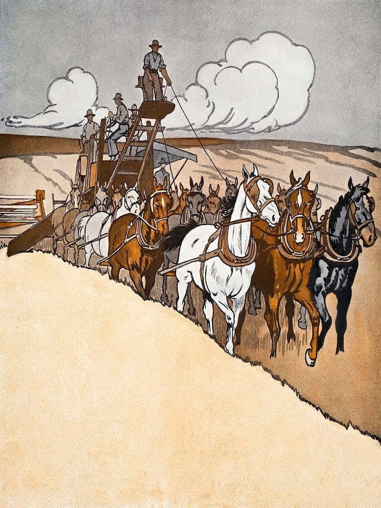 Farmers Harvesting Wheat Illustration, Edward Penfield