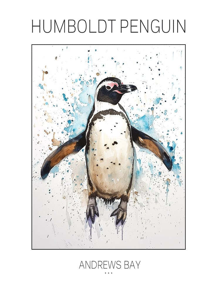 Humboldt Penguin Andrews Bay Watercolour Painting 1 Poster
