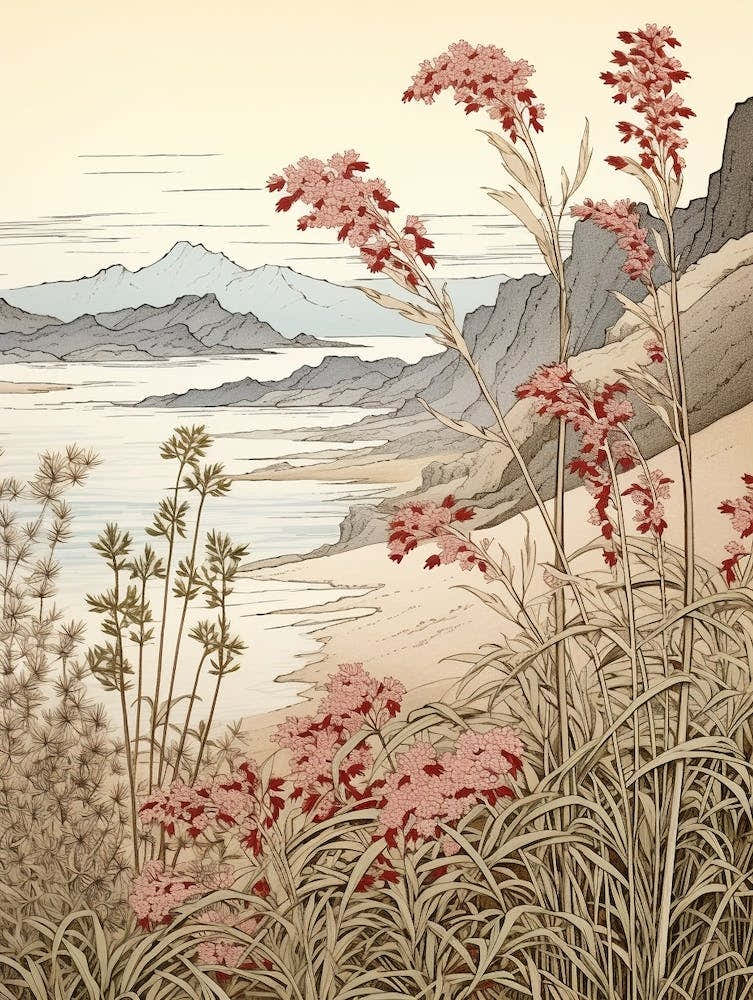 Fujibakama Japanese Silver Grass 2 Japanese Botanical Illustration