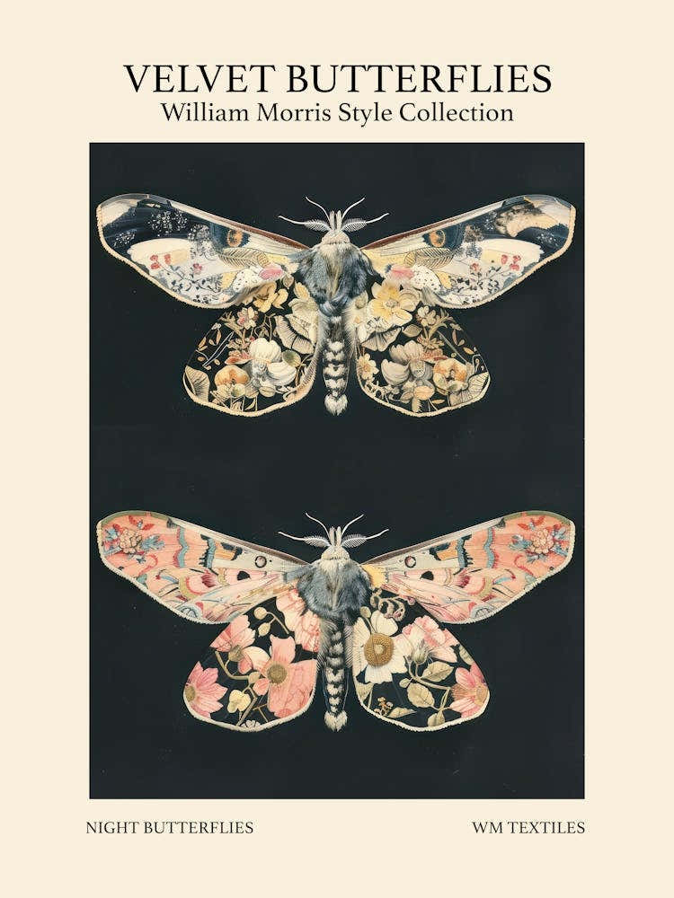 Velvet Butterflies Collection Night Butterflies William Morris Style 6