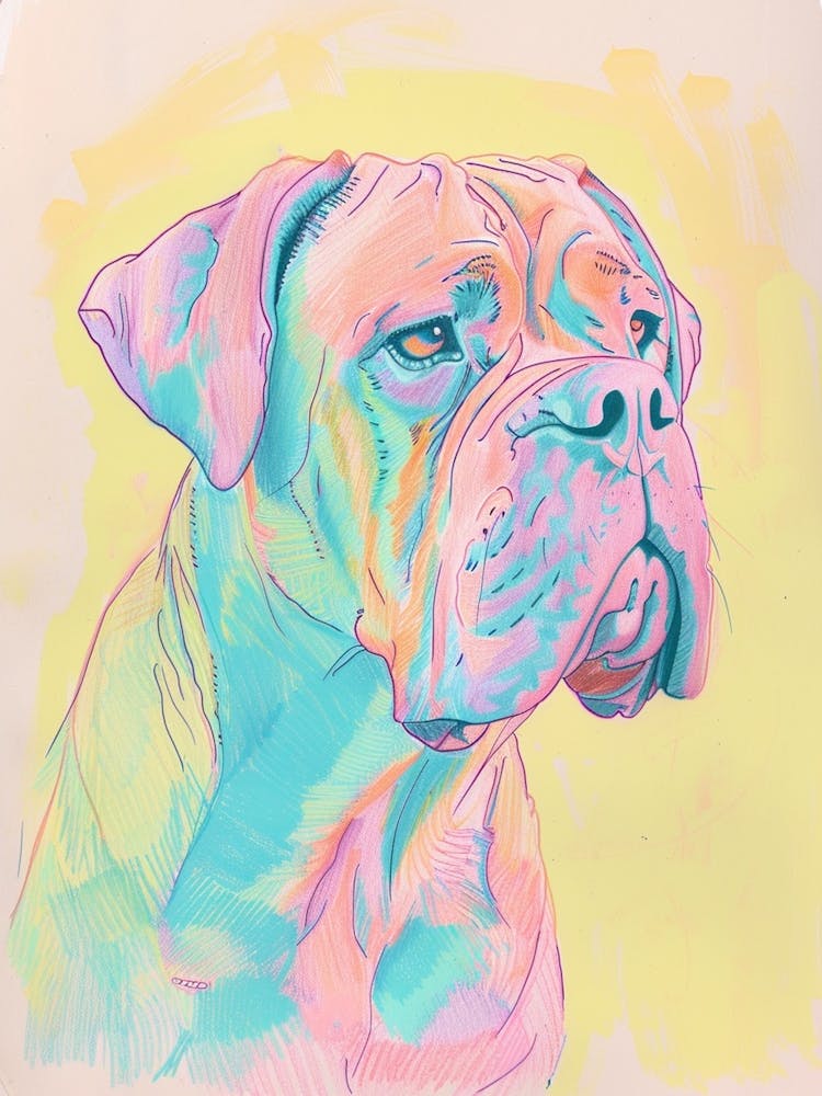 Pastel Neapolitan Mastiff Dog Pastel Line Illustration 2