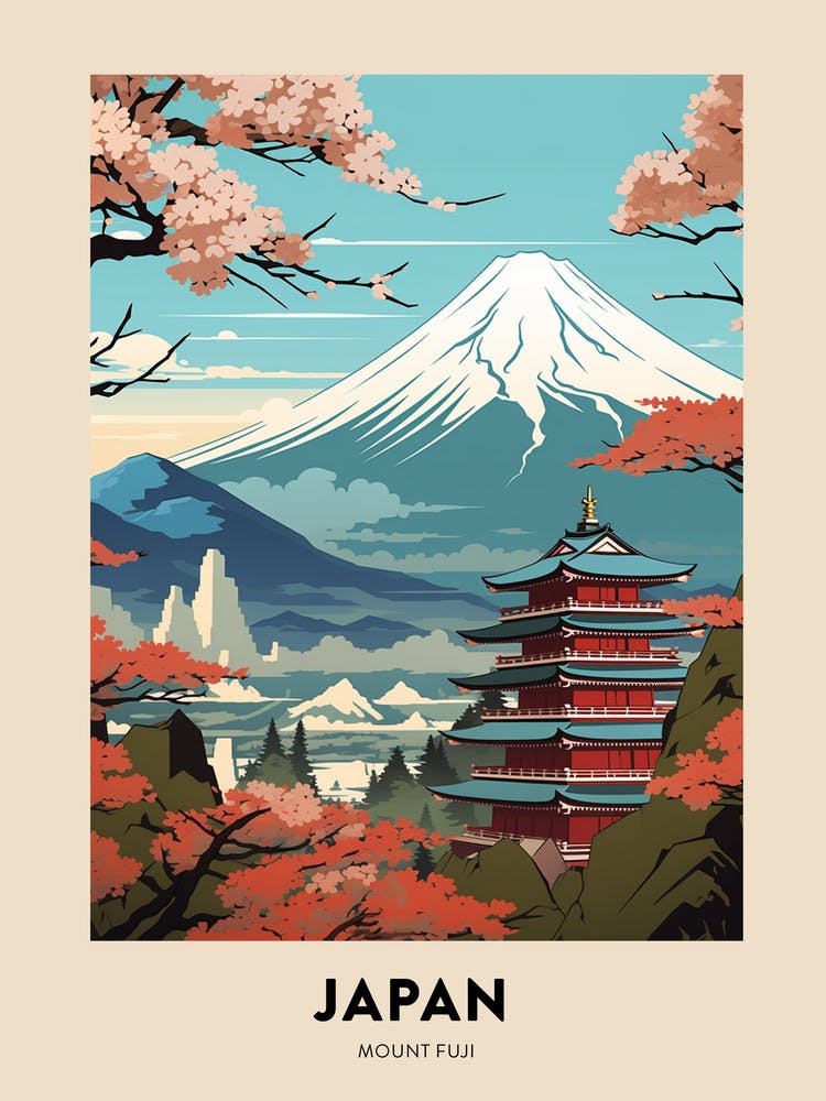 Mount Fuji Japan 4 Vintage Hiking Travel Poster