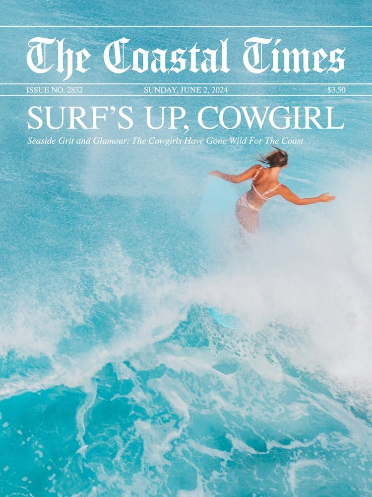 Surfs Up Cowgirl Newspaper - White Text
