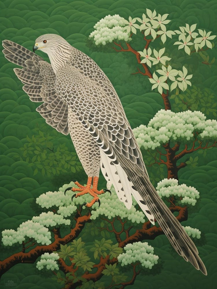Ohara Koson Inspired Bird Painting Harrier 3