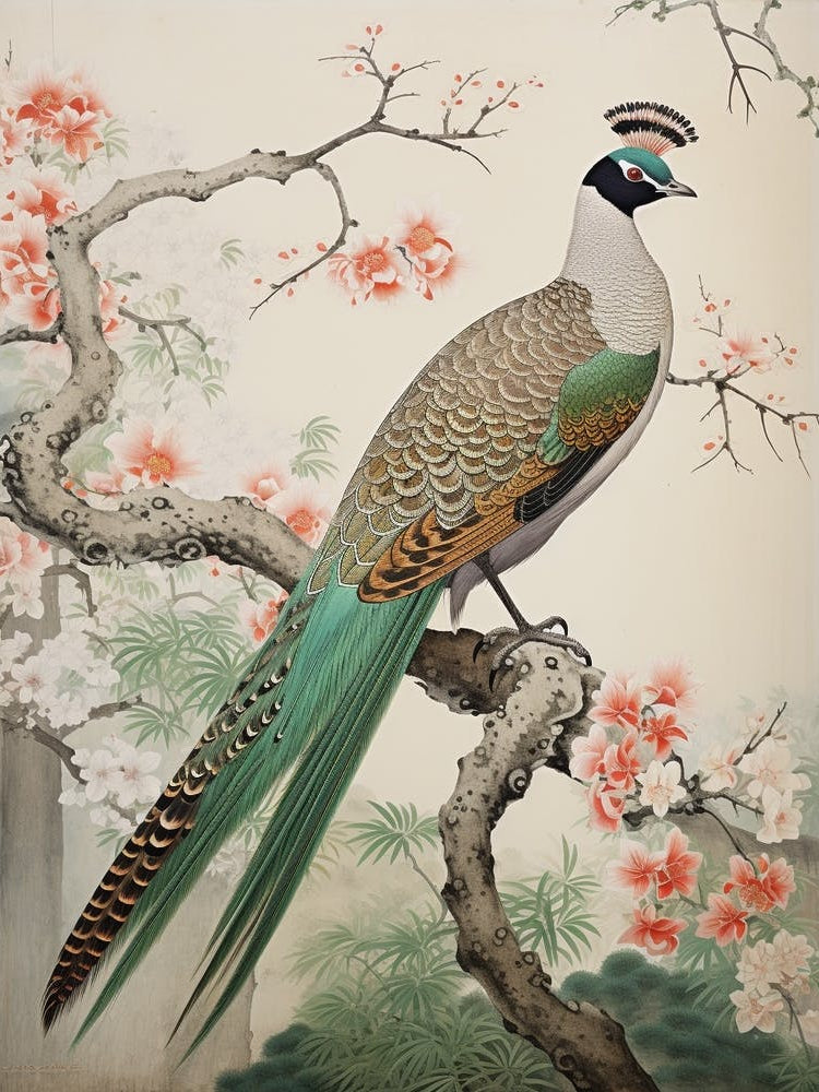 Ohara Koson Inspired Bird Painting Pheasant 5