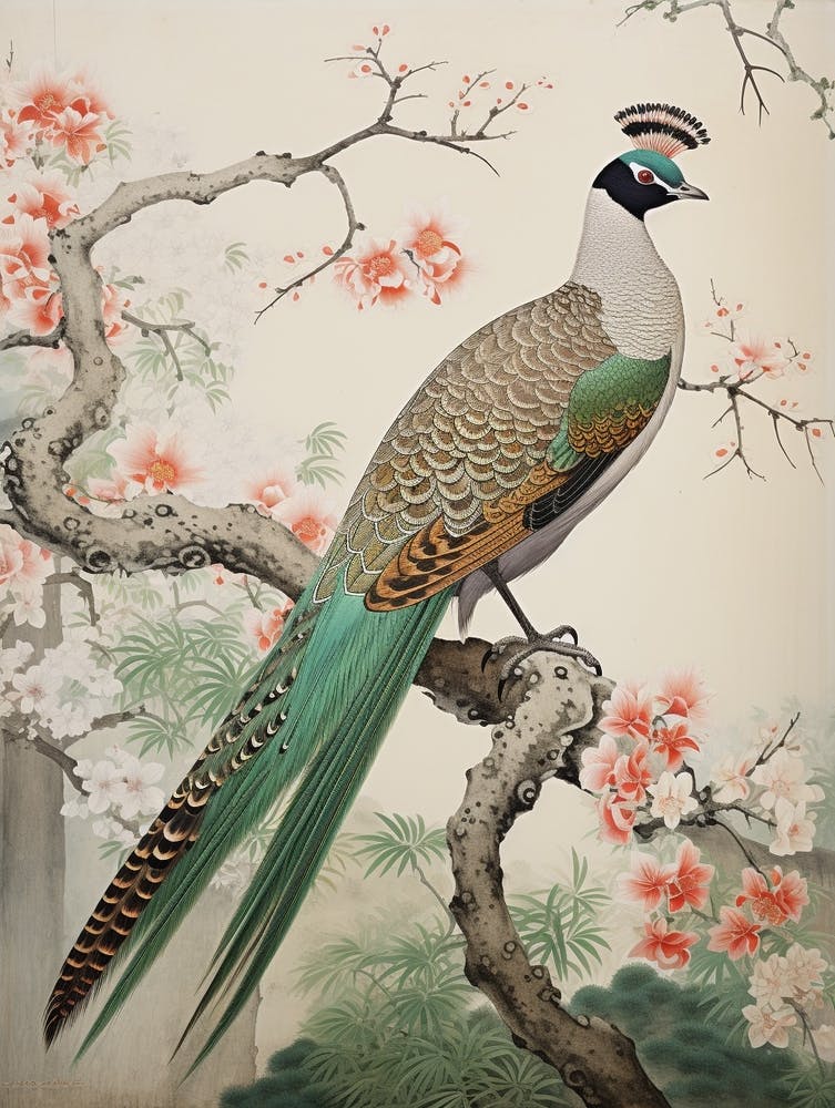 Ohara Koson Inspired Bird Painting Pheasant 5