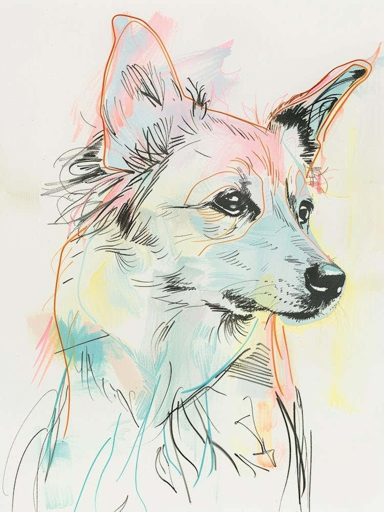 Swedish Vallhund Dog Colourful Line Illustration