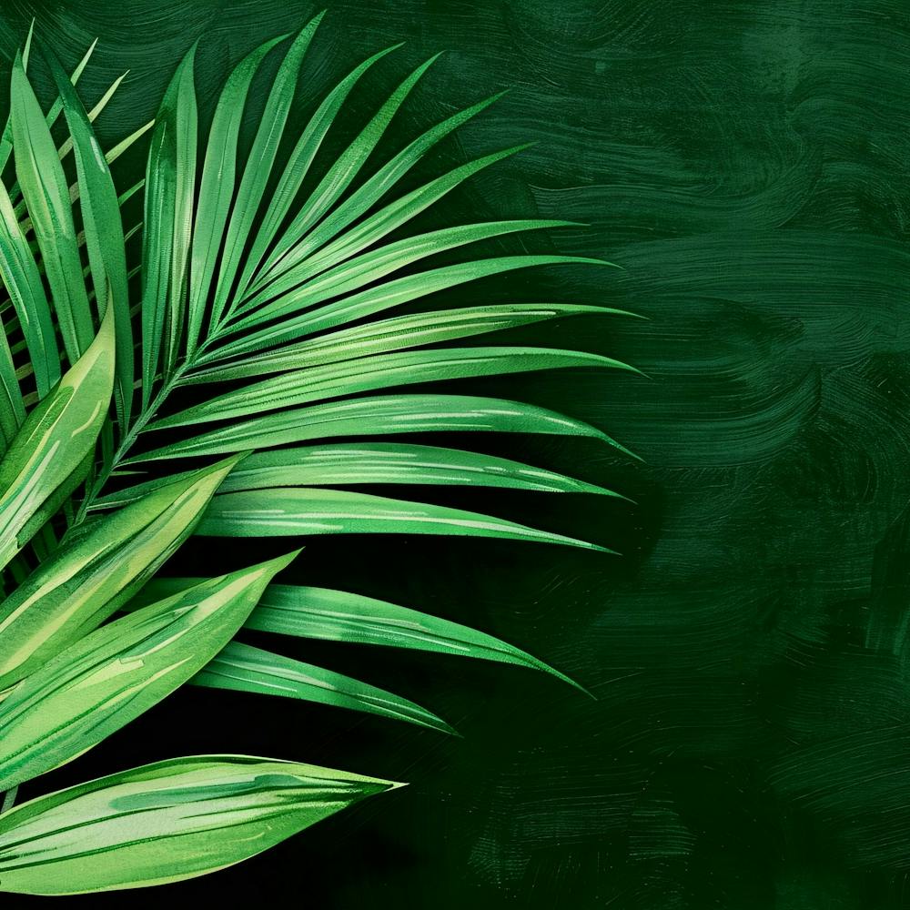 Green Palm Leaves On A Black Background