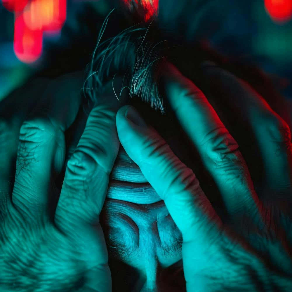 Man With His Hands Over His Head