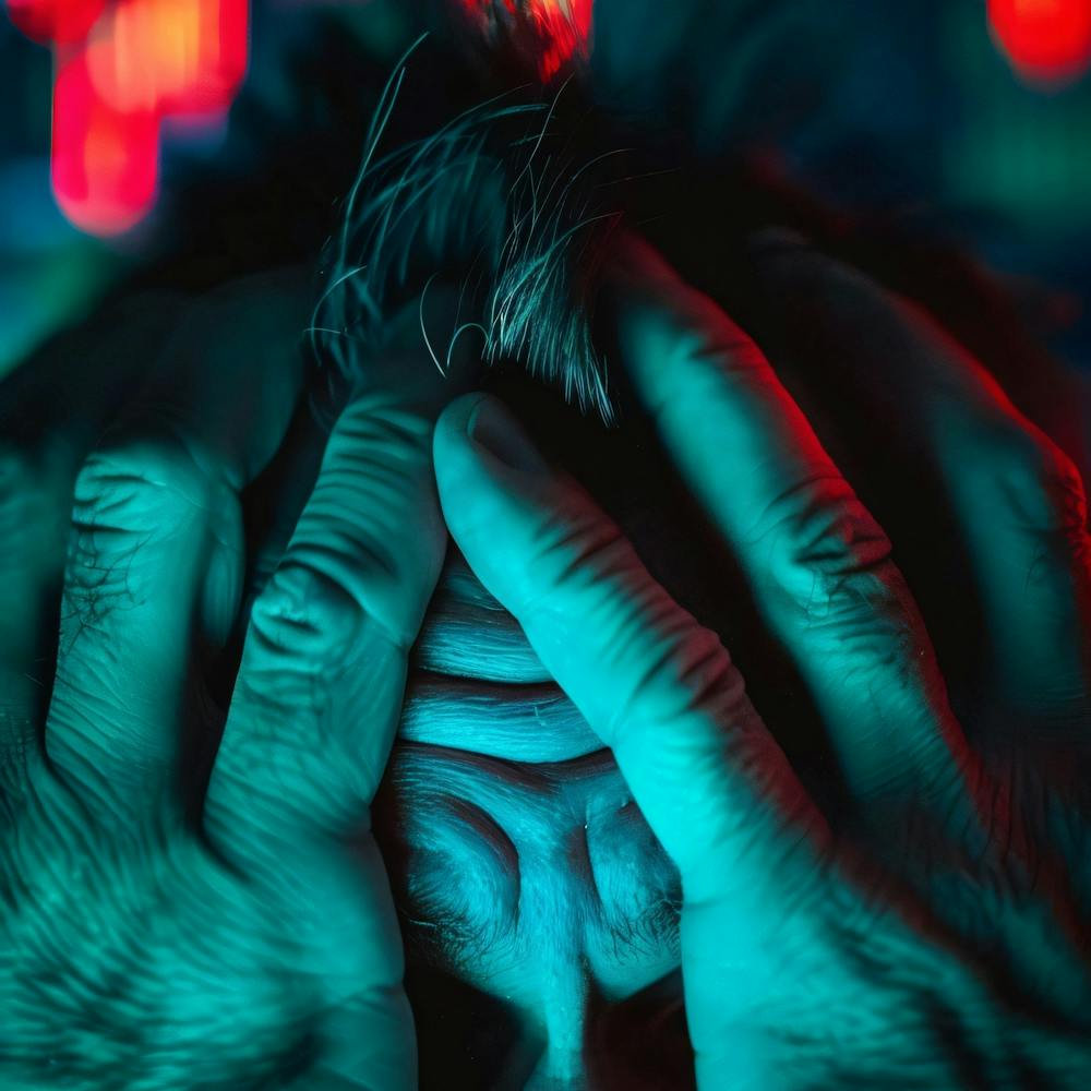 Man With His Hands Over His Head